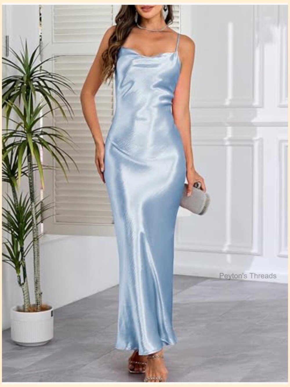 Satin Silk Backless Maxi Dress Cowl Neck Tie Low Back Wedding Guest - Picture 3 of 7